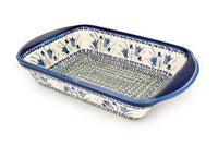 Blue Tulip Large Rectangular Baker with Handles Polish Pottery