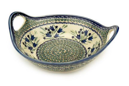 Blue Tulip Deep Bowl with Handles Polish Pottery