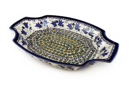 Blue Tulip Large Serving Tray Polish Pottery