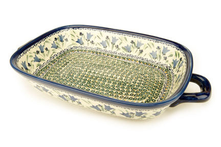 Blue Tulip Large Baker with Handles Polish Pottery