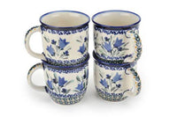 Blue Tulip 4 Piece Mug Set Polish Pottery
