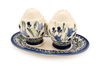 Blue Tulip Salt & Pepper Shakers with Dish Polish Pottery