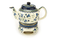 Blue Tulip Teapot with Warmer Polish Pottery