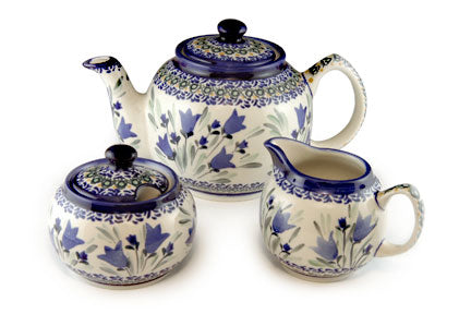 Blue Tulip Three Piece Tea Set Polish Pottery