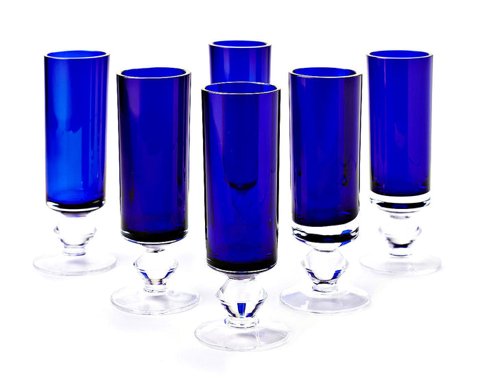 Polish Pottery Cobalt French Champagne Glass - Set of 6
