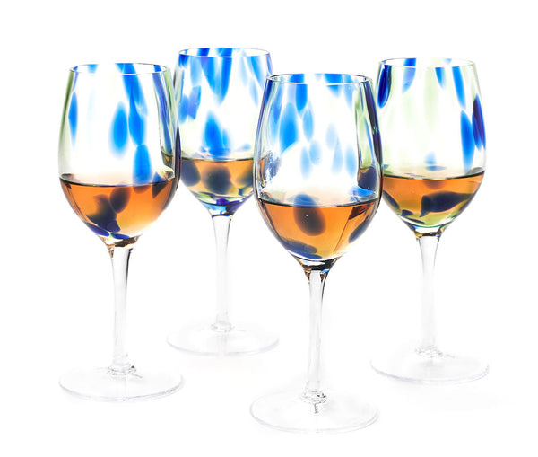 Cobalt and Green Confetti Wine Glass Set