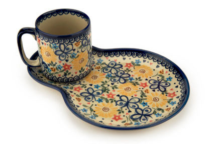 Butterfly Breakfast Plate with Mug Polish Pottery