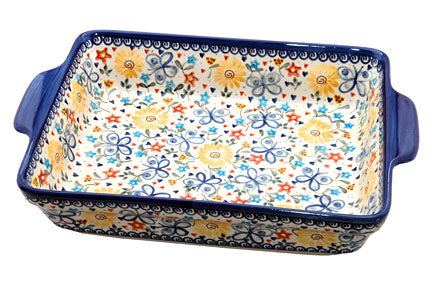 Butterfly Baker with Handles Polish Pottery