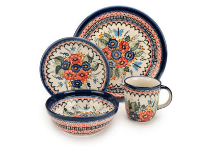Floral Butterfly 4 PC Place Setting - Service for 1 Polish Pottery