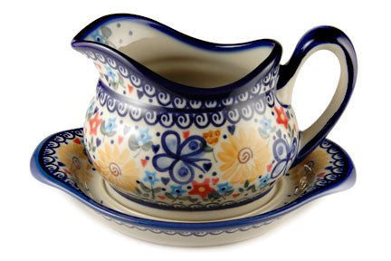 Butterfly Gravy Boat & Plate Polish Pottery