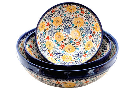 Butterfly 3 Piece Serving Bowl Set Polish Pottery