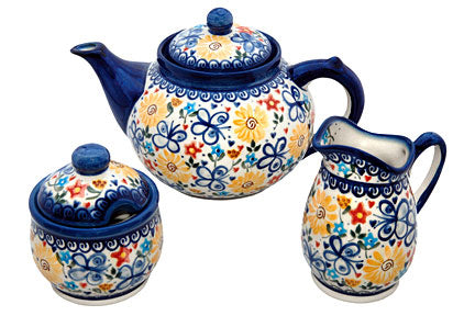 Butterfly 3 Piece Tea Set Polish Pottery