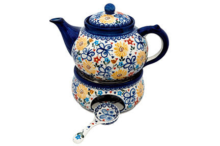 Butterfly Teapot with Warmer & Candle Holder Polish Pottery