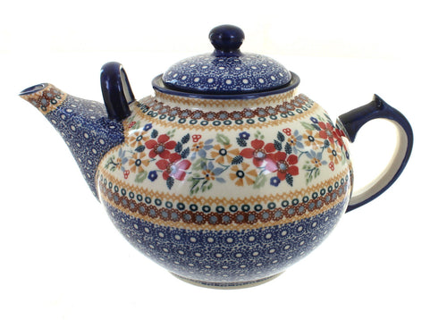 Polish Pottery Red Daisy Large Teapot