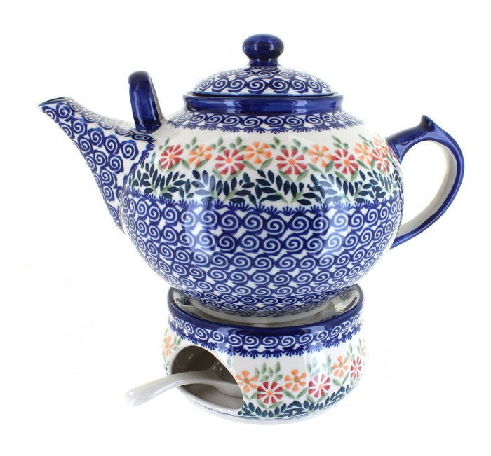 Polish Pottery Garden Bouquet Large Teapot & Warmer