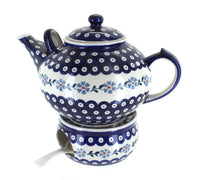 Polish Pottery Blue Violet Large Teapot & Warmer