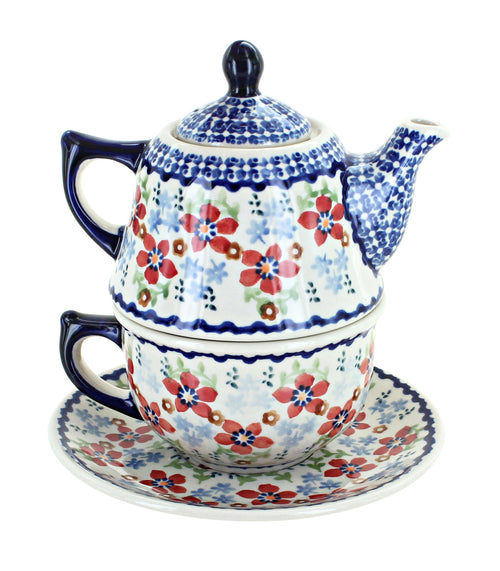 Polish Pottery Red Poppy Tea for One