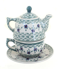Polish Pottery Sage Floral Tea for One