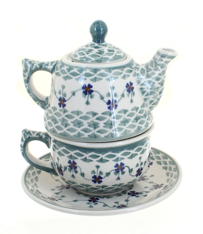 Polish Pottery Sage Floral Tea for One