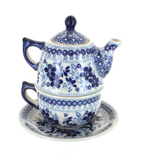 Polish Pottery Vintage Blue Daisy Tea for One