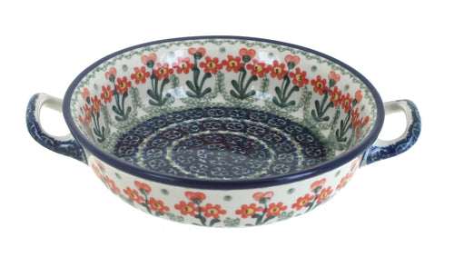 Polish Pottery Peach Posy Mini Casserole Dish with Handles