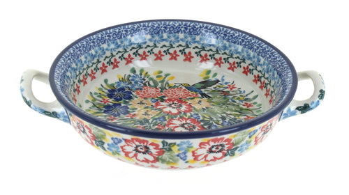 Polish Pottery Hummingbird Mini Casserole Dish with Handles