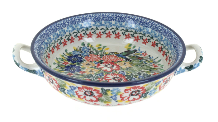 Polish Pottery Hummingbird Mini Casserole Dish with Handles