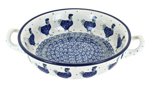 Polish Pottery Barnyard Rooster Mini Casserole with Handles
