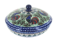 Polish Pottery Rooster Row Covered Bowl