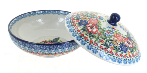 Hummingbird Covered Bowl Polish Pottery