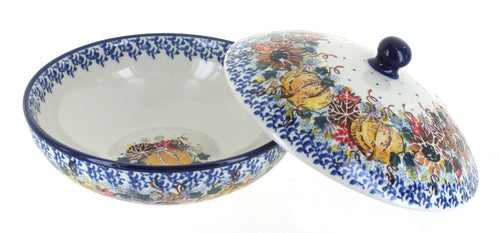 Harvest Bounty Covered Bowl Polish Pottery