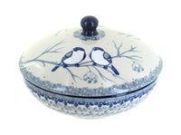 Polish Pottery Bluebird Covered Bowl