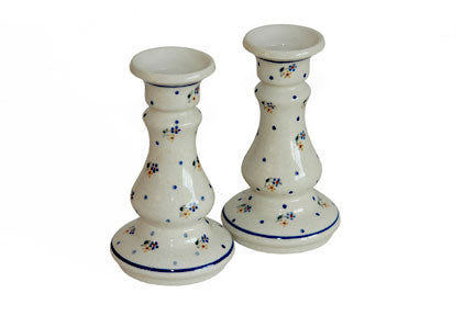 Country Meadow Candlestick Pair Polish Pottery