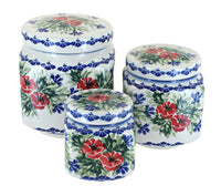 Polish Pottery Cherry Red Bouquet 3 Piece Canister Set