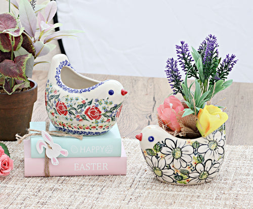 Rosie Bird Basket Polish Pottery