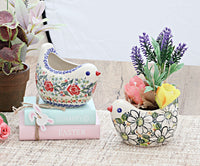 Dizzy Daisy Bird Basket Polish Pottery