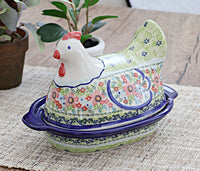 Spring Green Small Hen Baker Polish Pottery