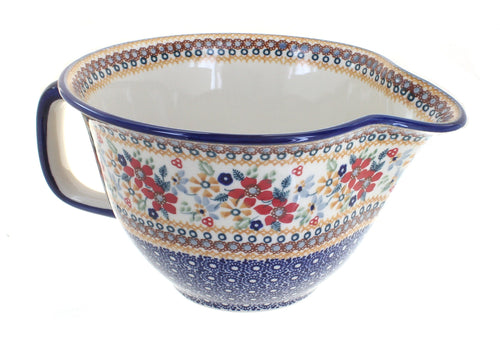 Polish Pottery Red Daisy Batter Bowl