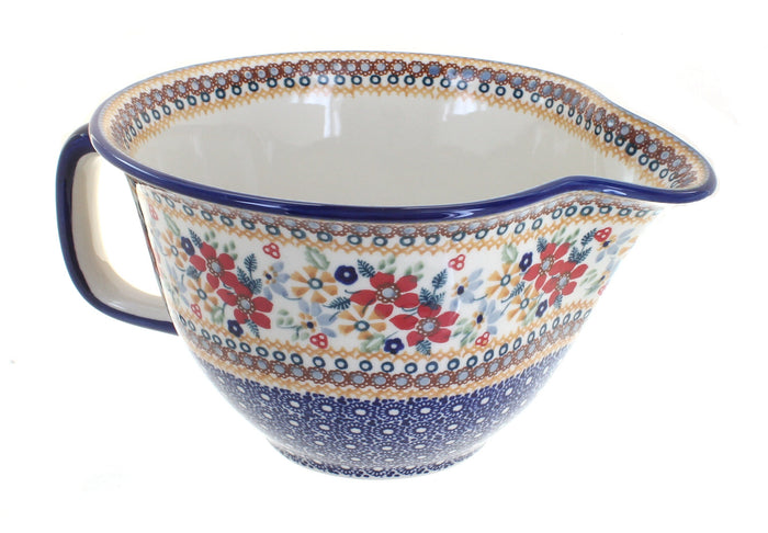 Polish Pottery Red Daisy Batter Bowl