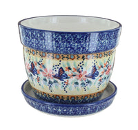 Polish Pottery Blue Butterfly Large Flower Pot