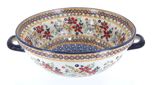 Polish Pottery Red Daisy Colander