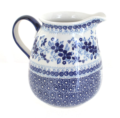 Polish Pottery Vintage Blue Daisy Pitcher