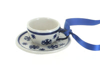 Polish Pottery Snow Flurry Cup & Saucer Ornament
