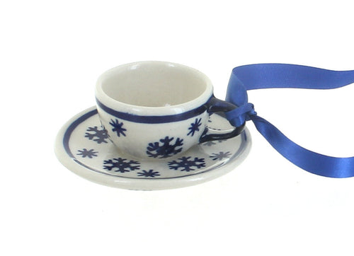 Polish Pottery Snow Flurry Cup & Saucer Ornament