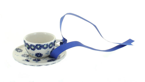 Polish Pottery Festive Fir Cup & Saucer Ornament