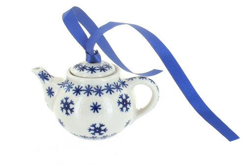 Polish Pottery Snow Flurry Teapot Ornament