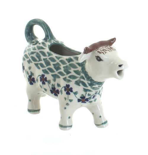 Polish Pottery Sage Floral Cow Creamer