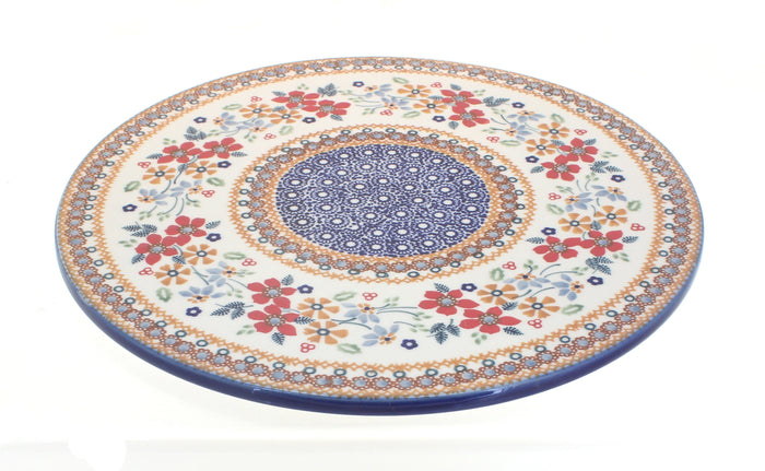 Polish Pottery Red Daisy Round Cutting Board