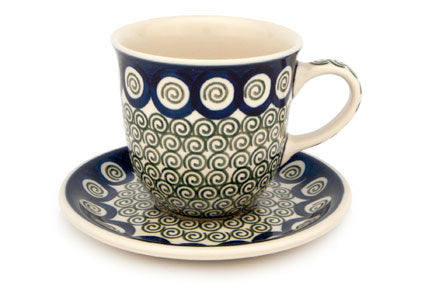 Peacock Swirl Cup & Saucer Polish Pottery