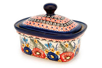 Floral Butterfly Butter Tub Polish Pottery
